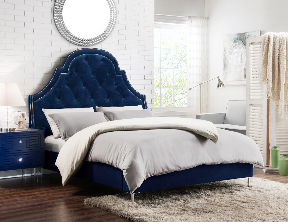 Кровать tov Furniture Reed Navy Velvet Tufted