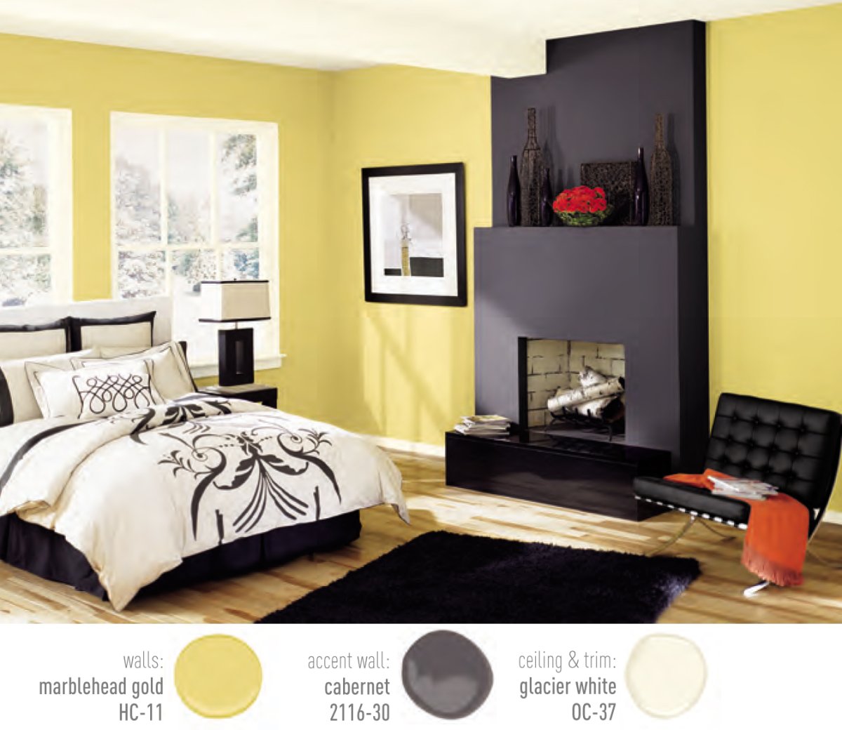 Желтые обои в спальне