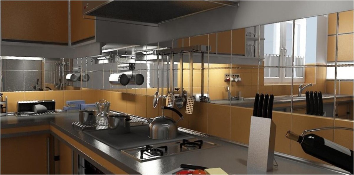 Стеклянный зеркальный фартук для кухни