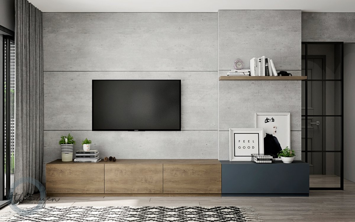 Стенка для ТВ зоны в стиле лофт