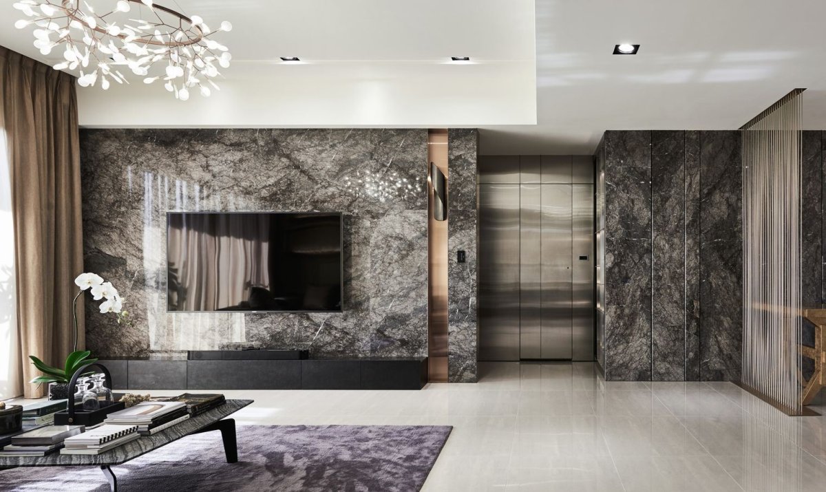 Мрамор в интерьере гостиной