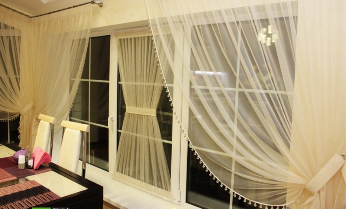 Шторы в кухню столовую сетка с тюлью