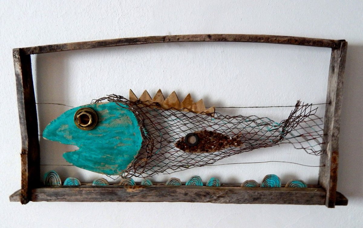 Панно рыба из подручных материалов