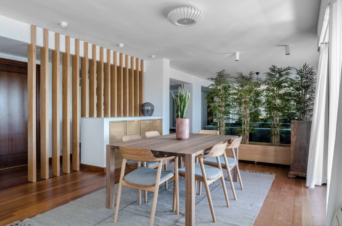 Деревянные рейки в интерьере