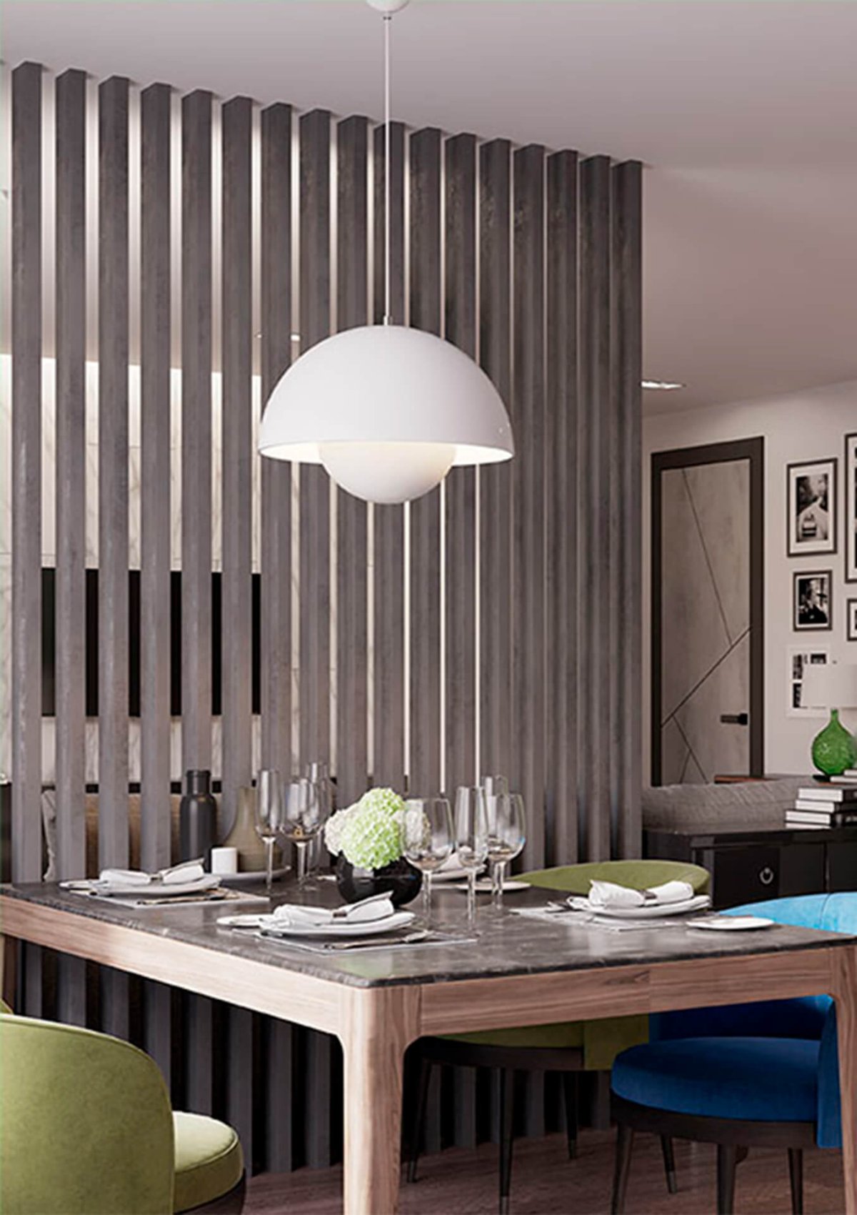 Деревянные рейки в интерьере кухни