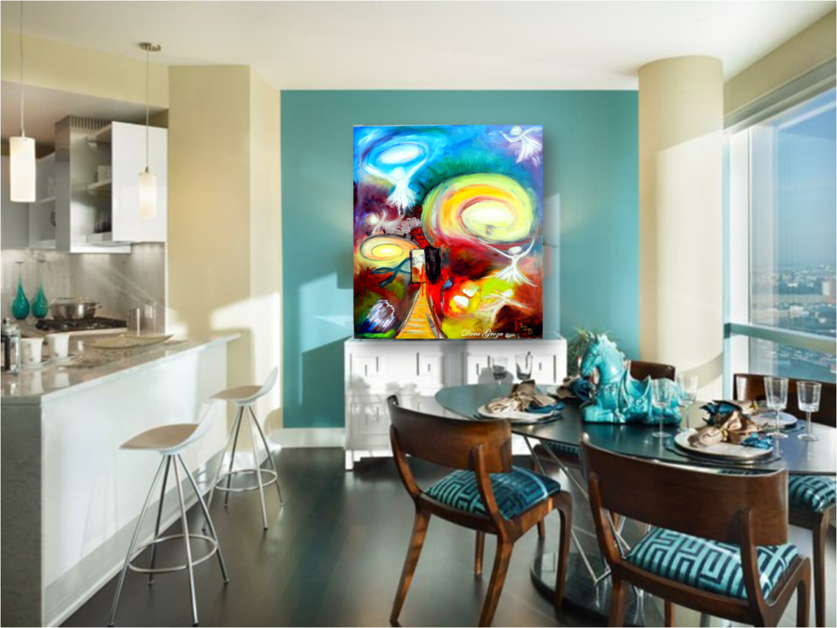 Кухня гостиная цвет морской волны