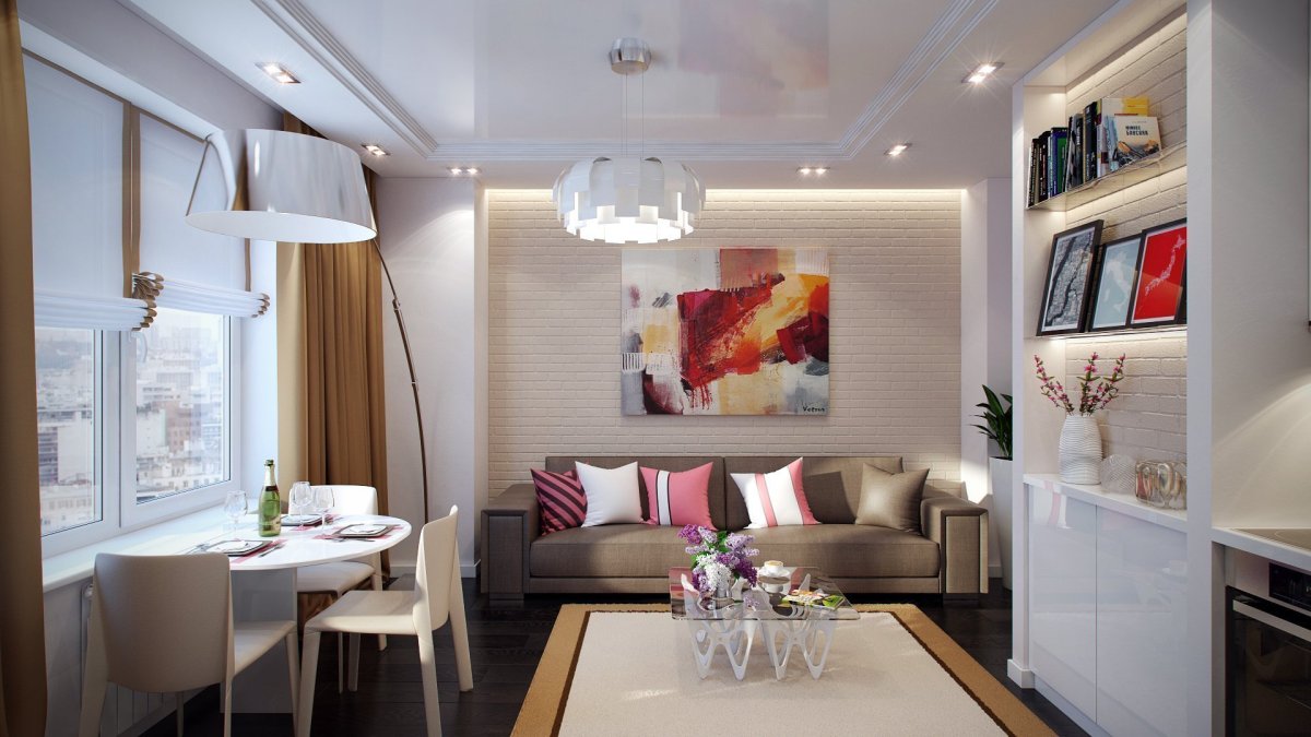 Интерьер кухни с диваном