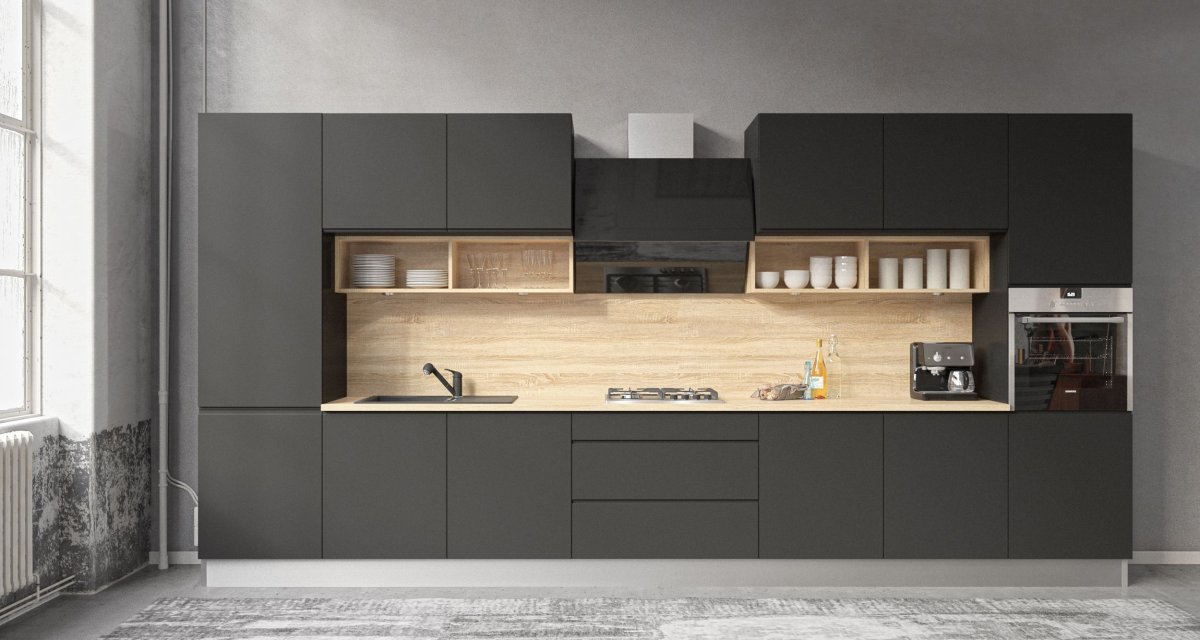 Кухни прямые темные матовые