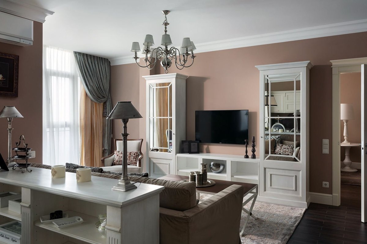 Стенка в гостиную в неоклассическом стиле