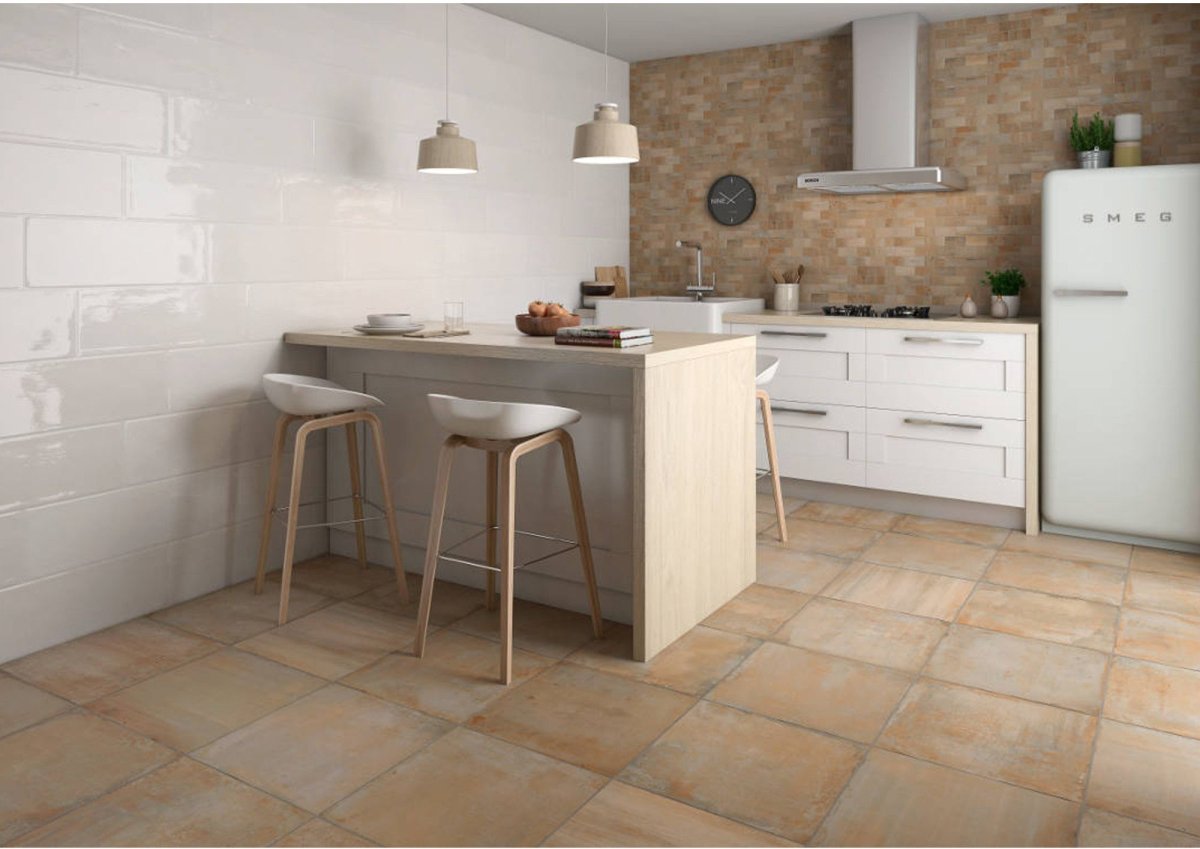 Керамогранит под бетон на кухне