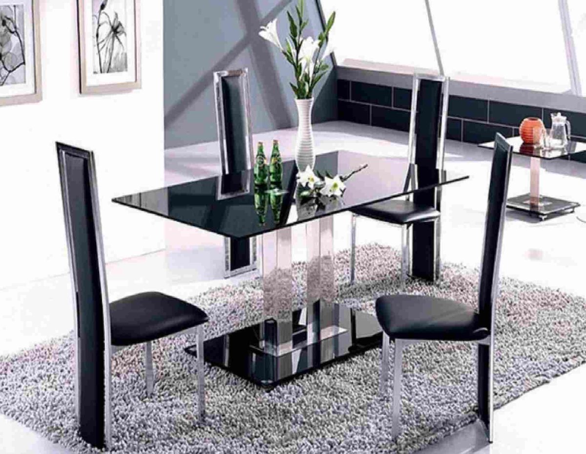 Черный стеклянный круглый кухонный стол