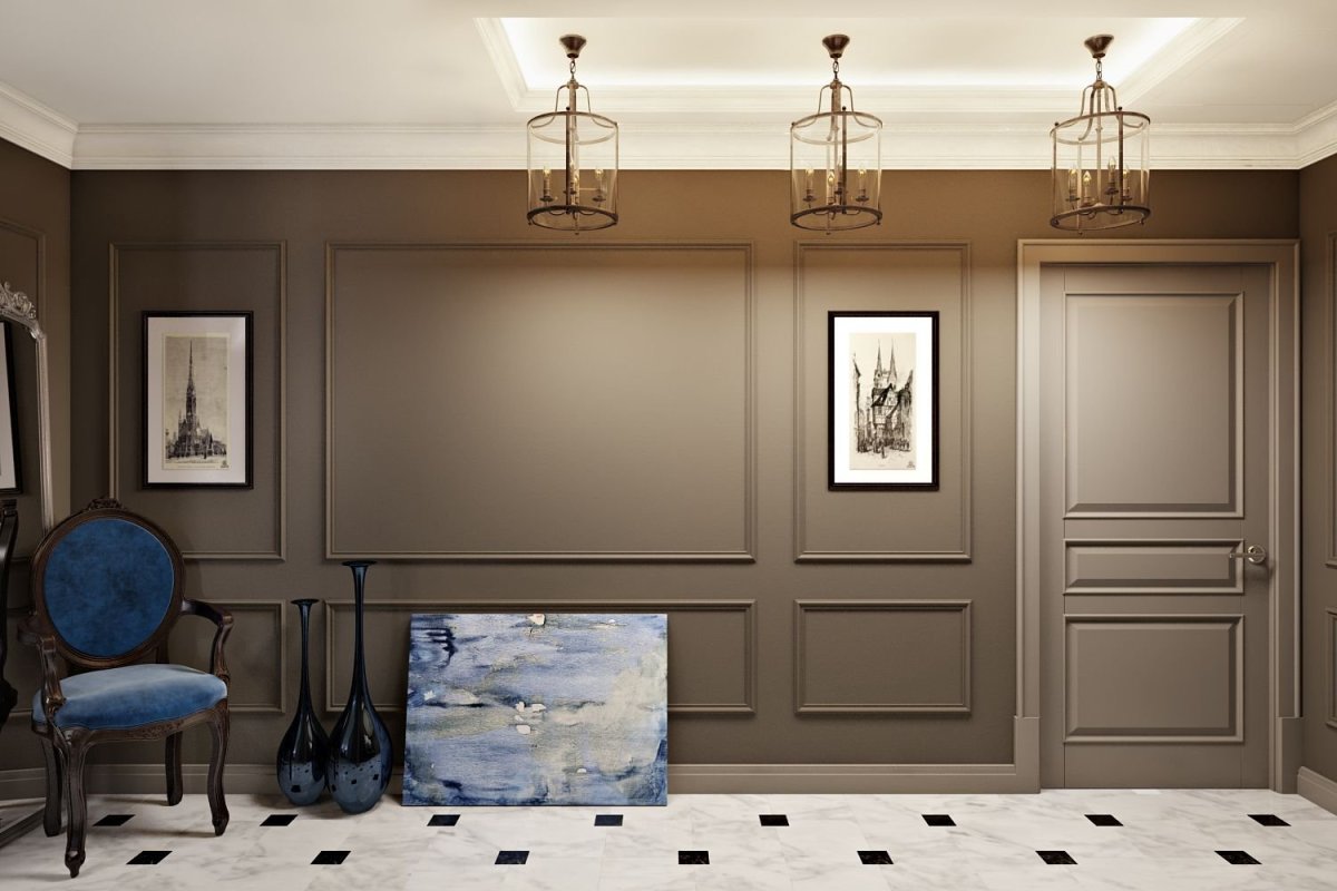 Бежевая стена с молдингами