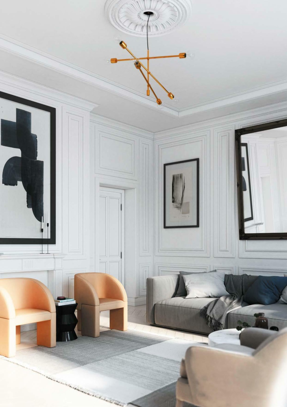 Линкруста в интерьере гостиной в стиле Неоклассика