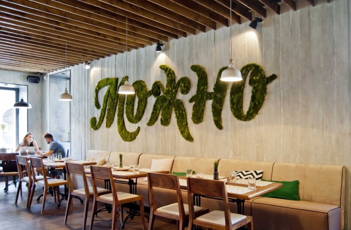 Эко лофт в интерьере кафе