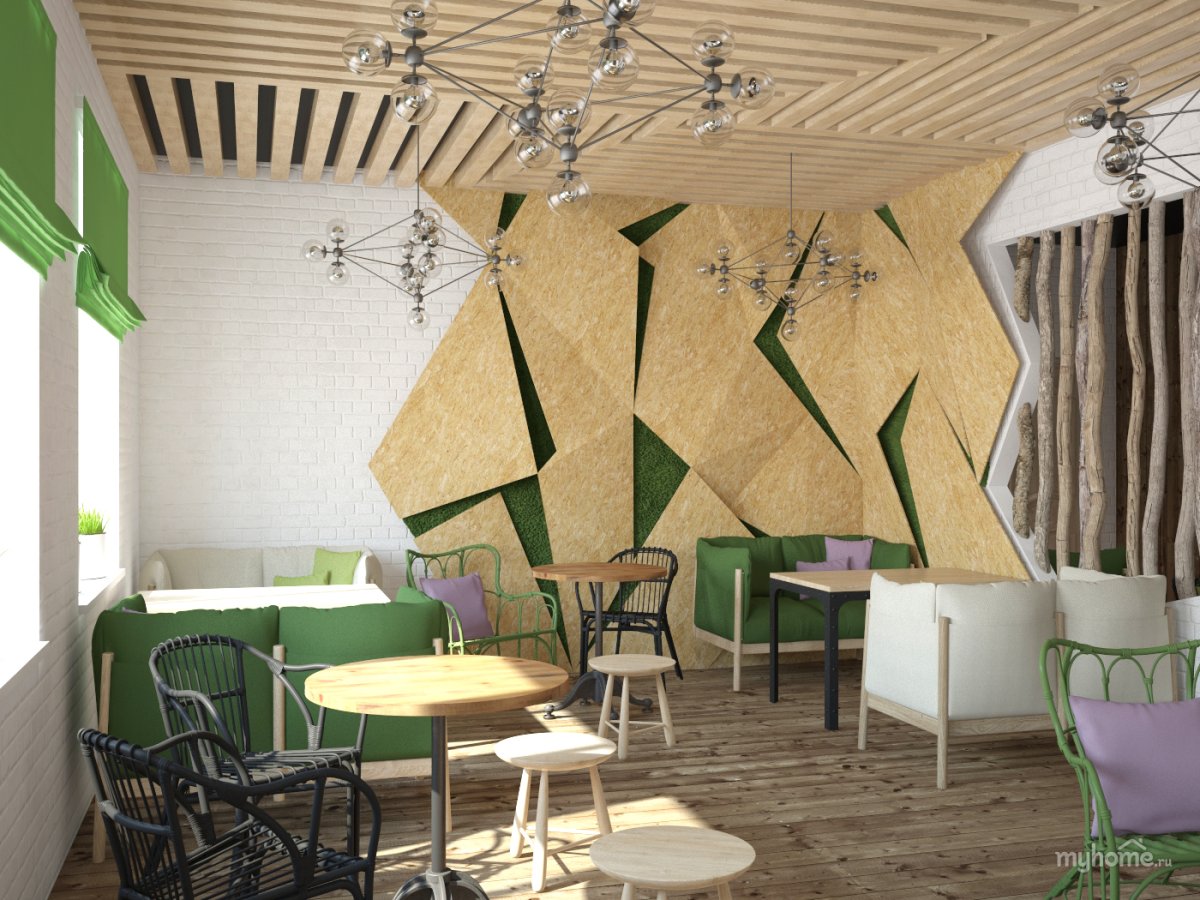 Интерьер кафе в эко стиле