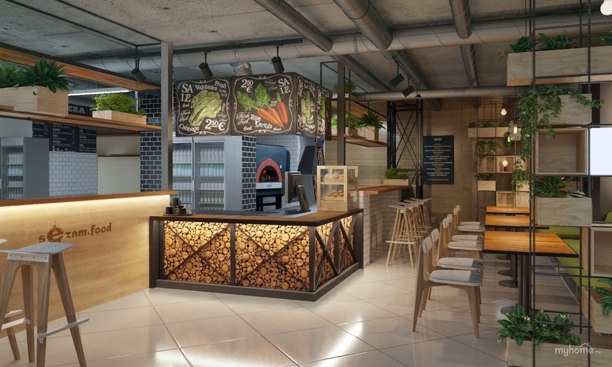 Интерьер кафе в эко стиле