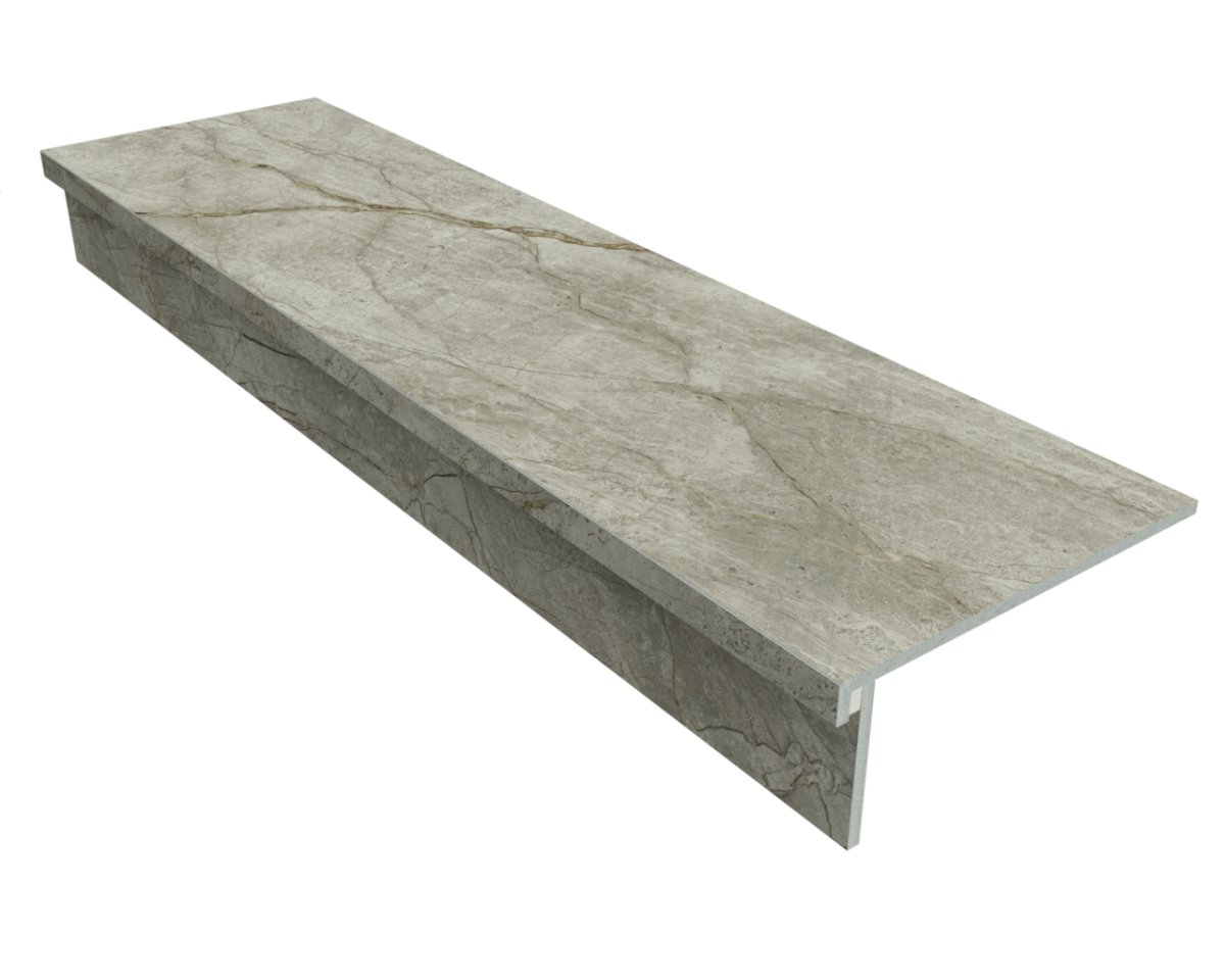 Ступень из керамогранита Куказар Вайт 1200x330 Mr с профилем "v"