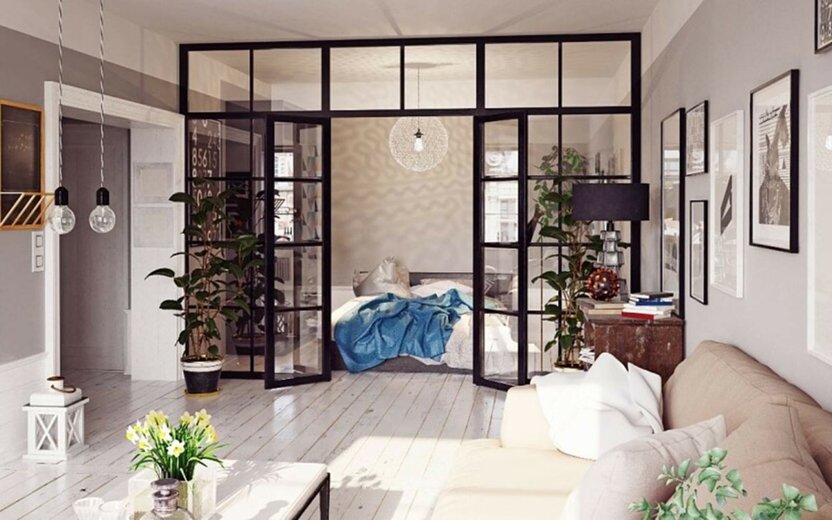 Перегородки для зонирования с диваном