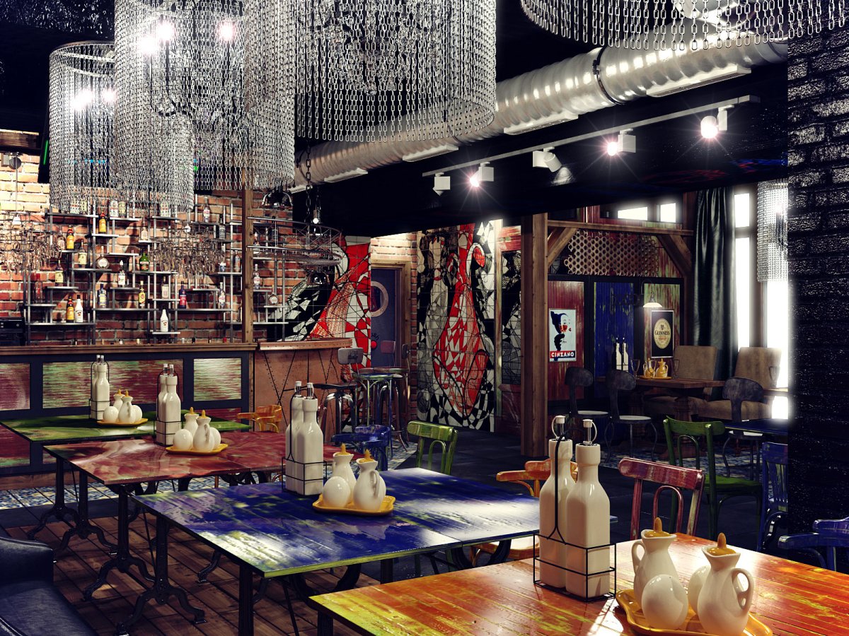 Интерьер мясного ресторана в стиле лофт