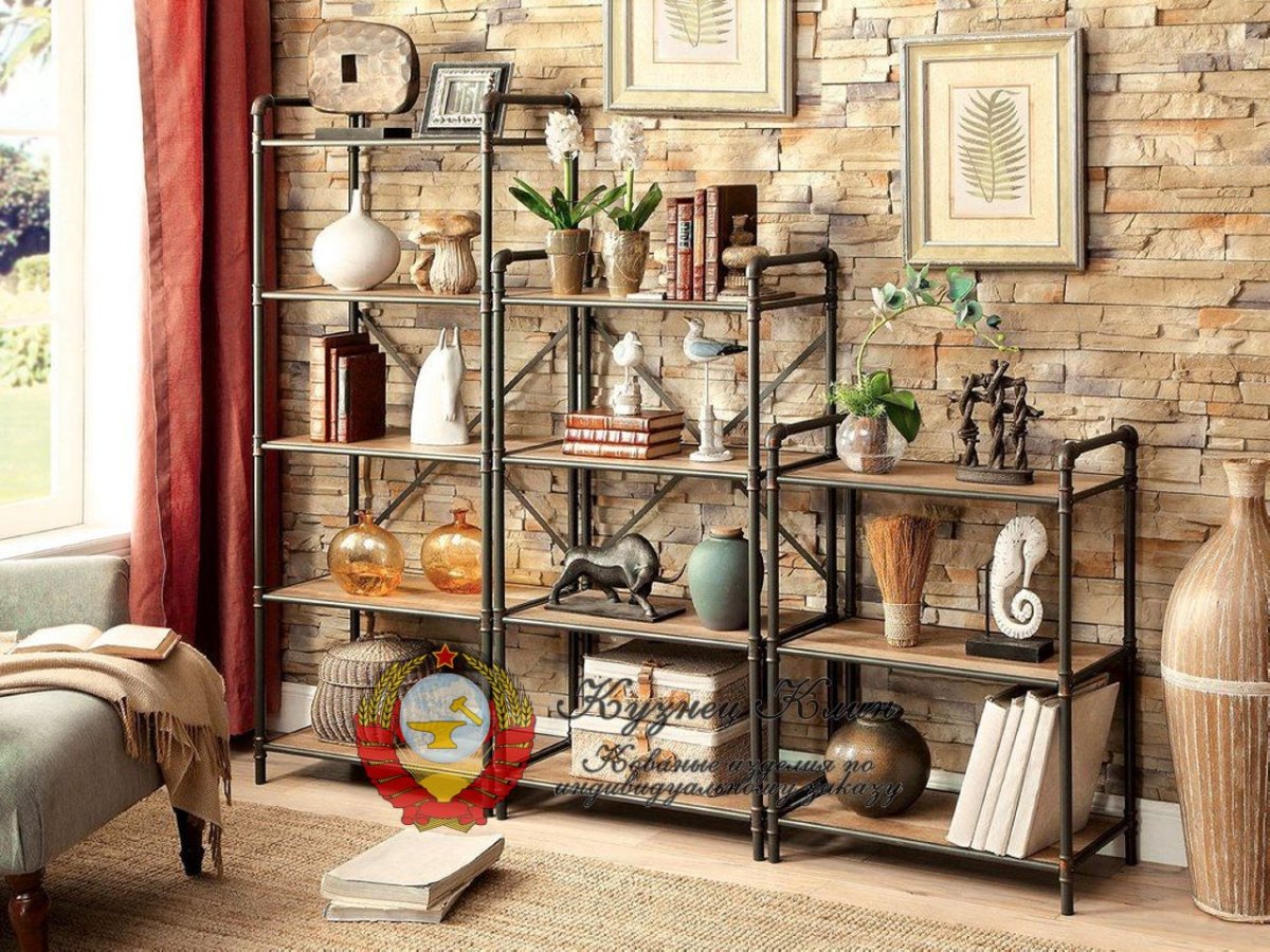 Металлический стеллаж в интерьере