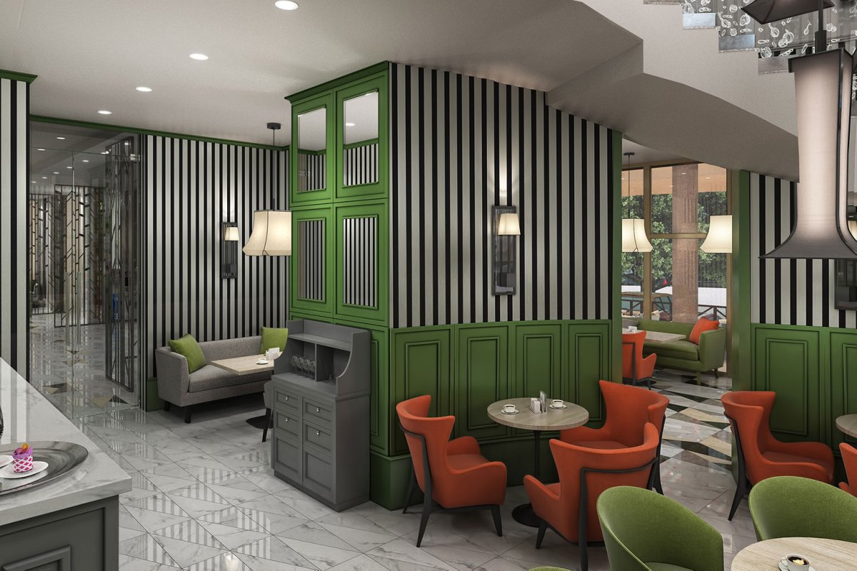 Интерьер кафе с людьми