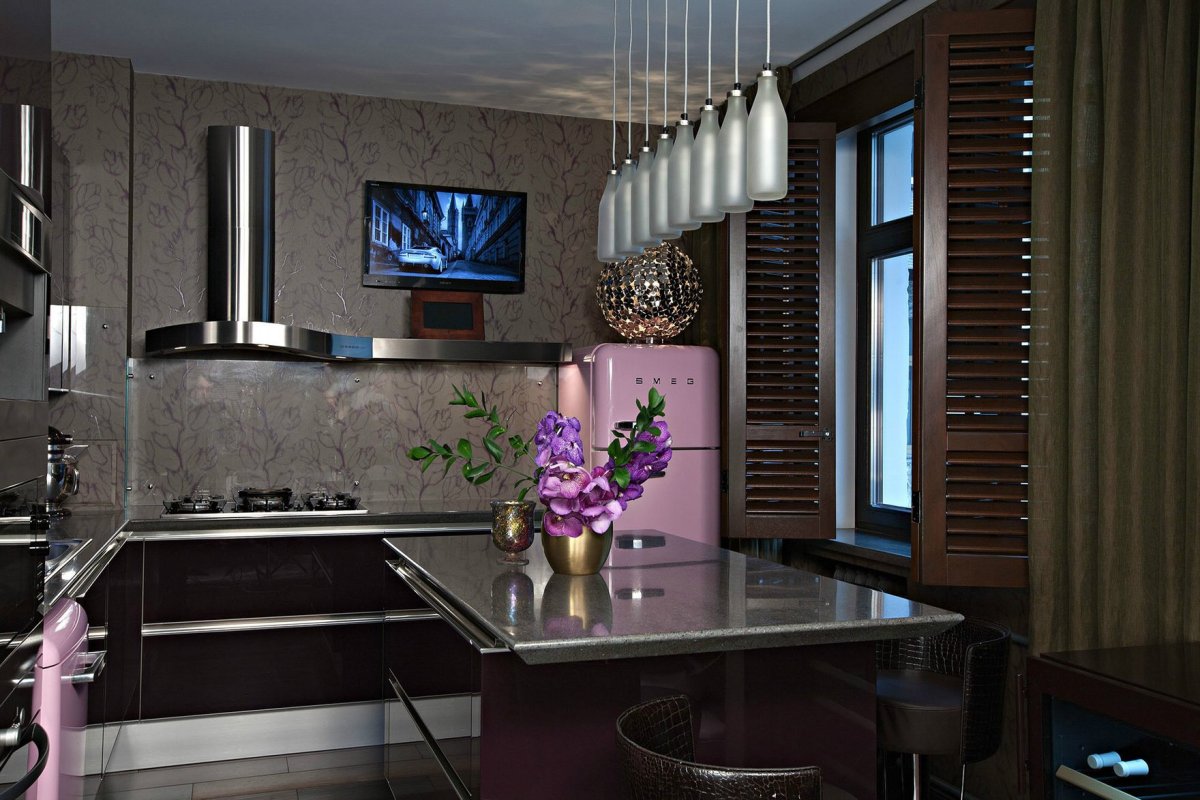 Кухня лофт розовая