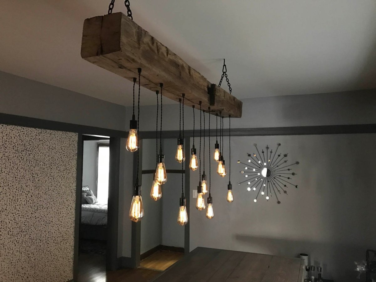 Wood Beam Chandelier with Vintage Style Edison Bulbs