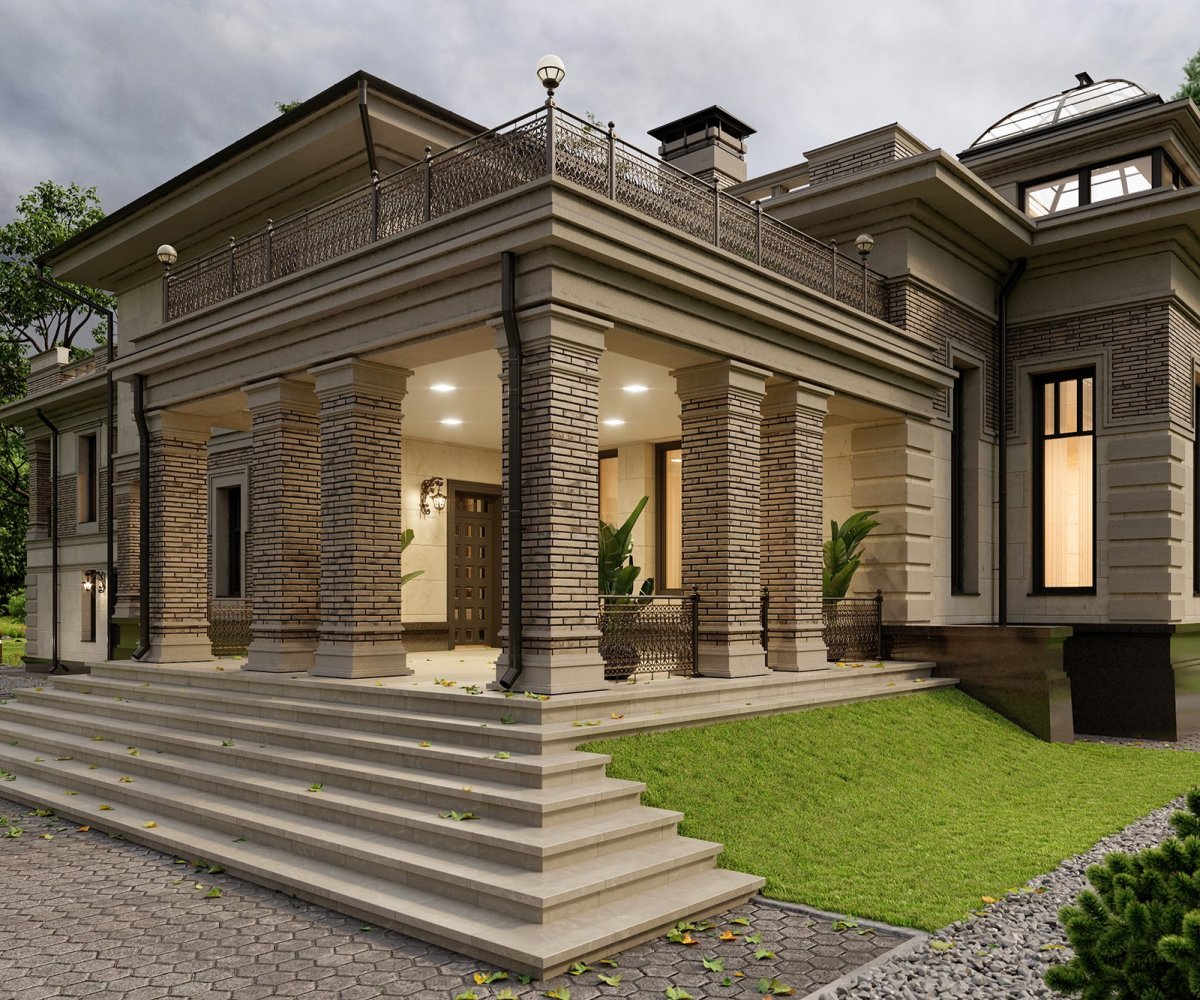 Двухэтажный дом с колоннами