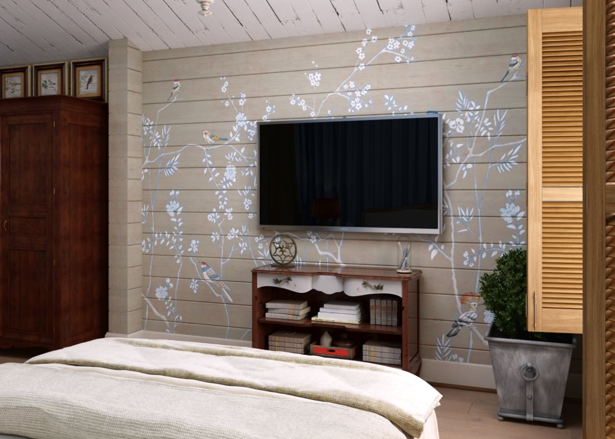 Брус на стене в интерьере