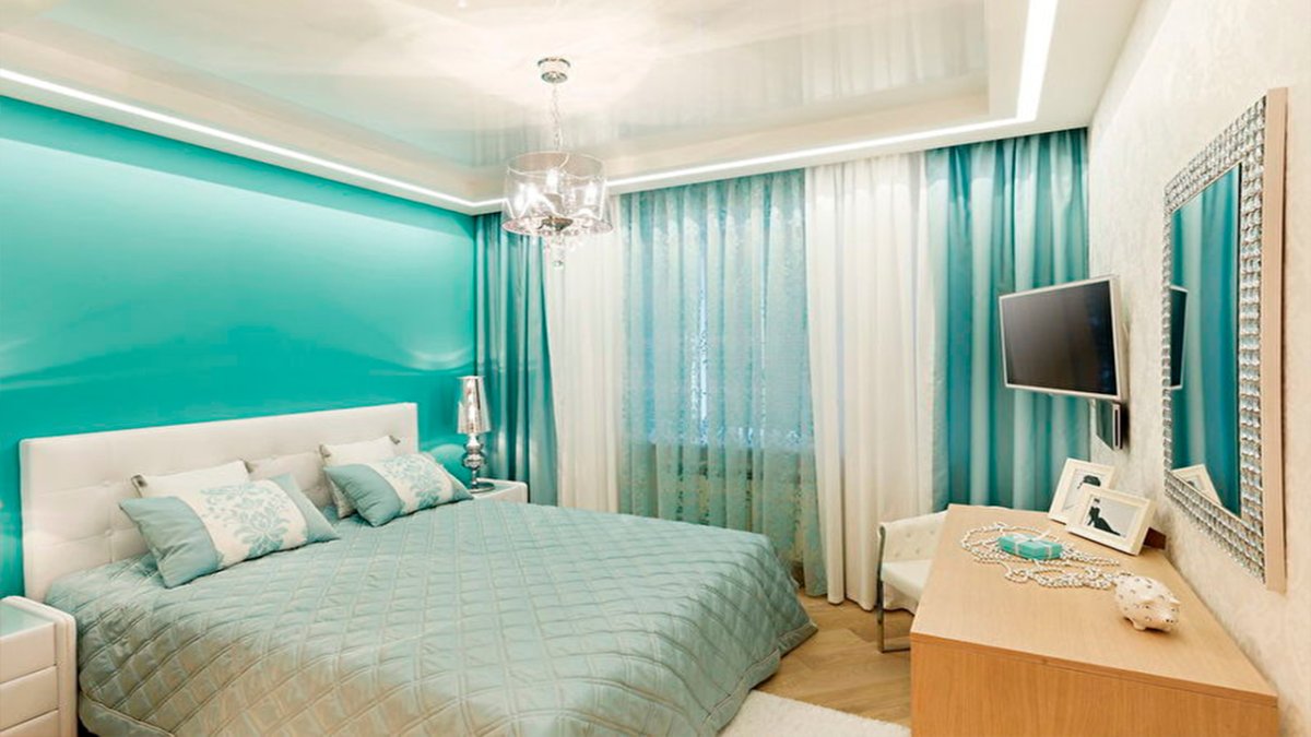 Шторы бирюза в интерьере