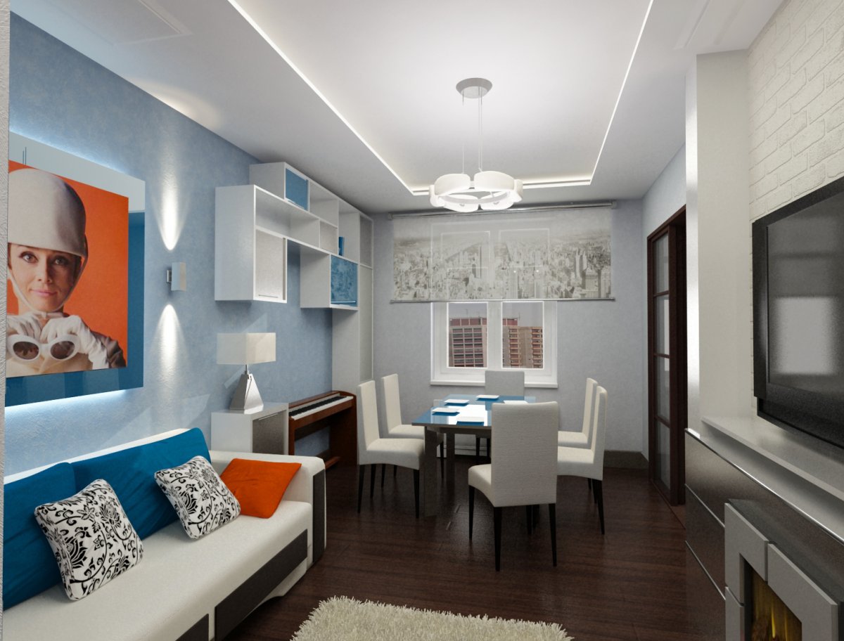 Интерьер двухкомнатной квартиры 74 кв