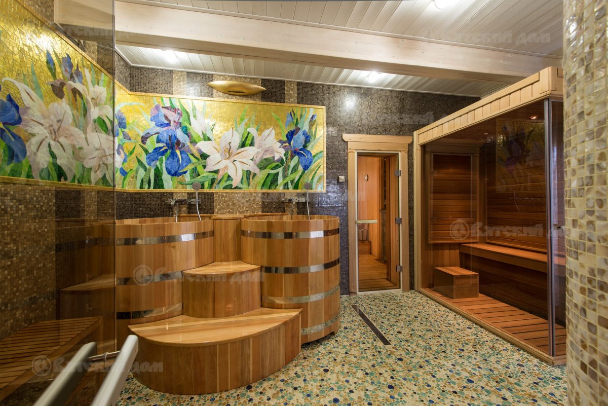 Баня из бревна внутри помывочная