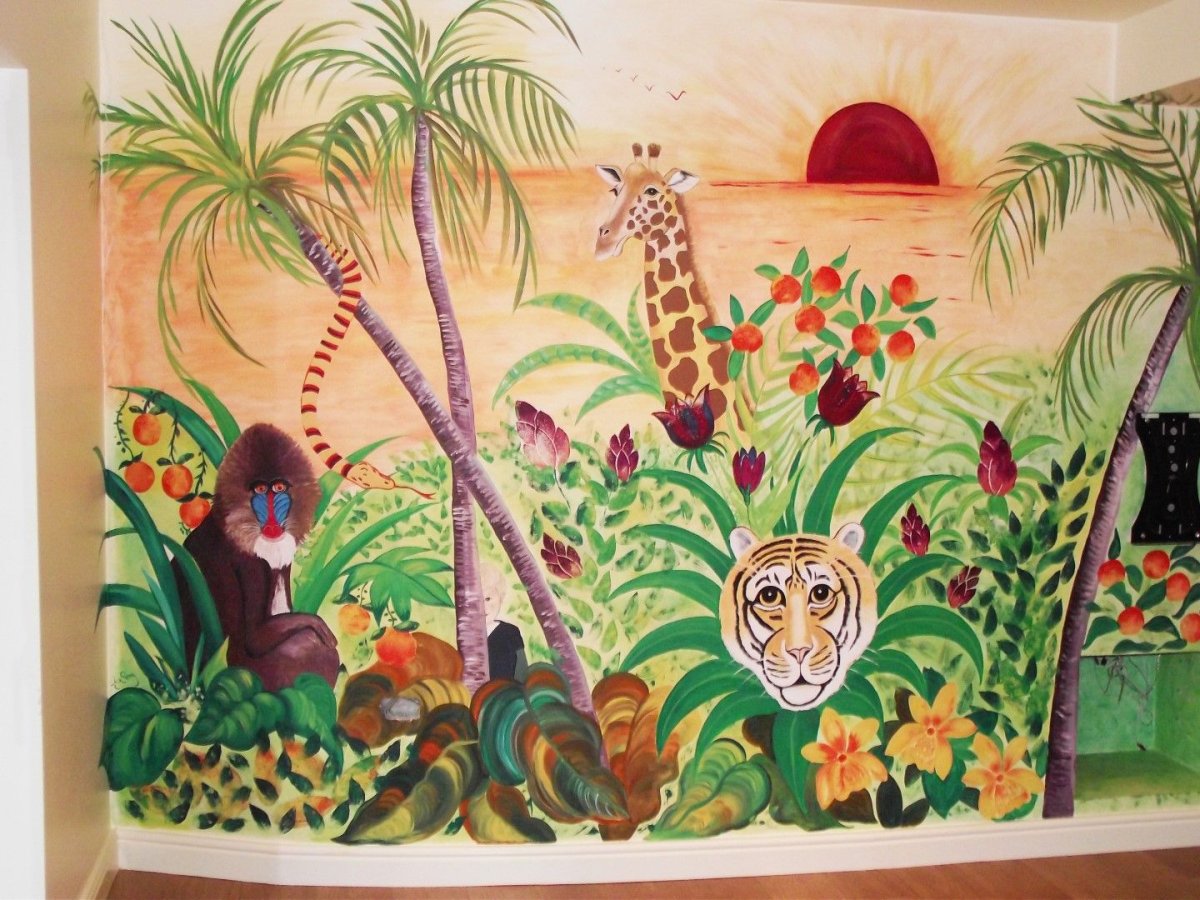 Роспись детской площадки в стиле джунглей