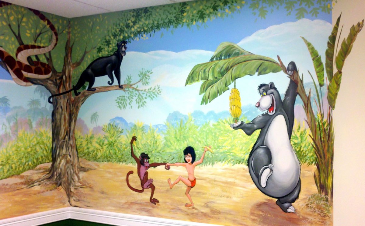 Роспись стен в комнате джунгли