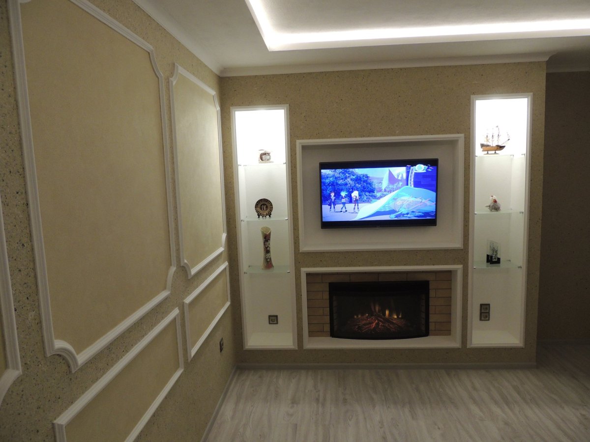 Камин из гипсокартона под телевизор