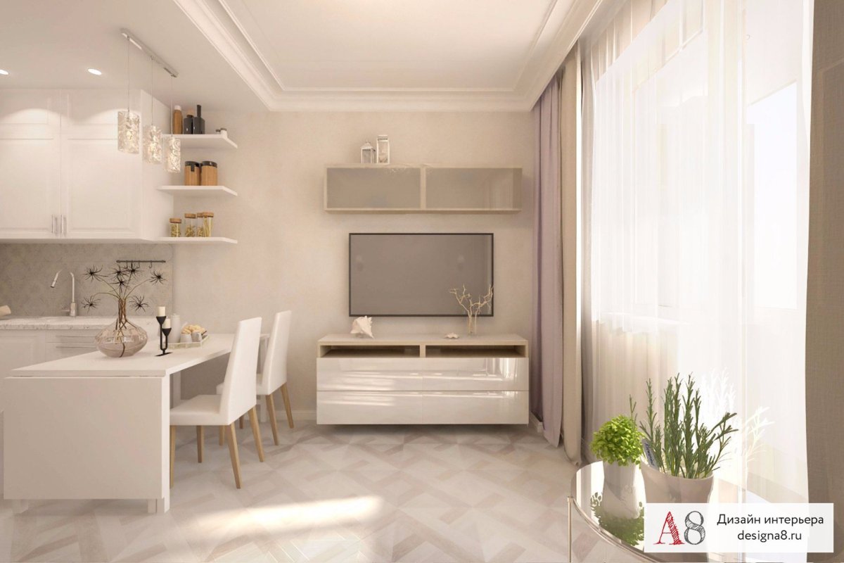 Квартира студия в серо белых тонах