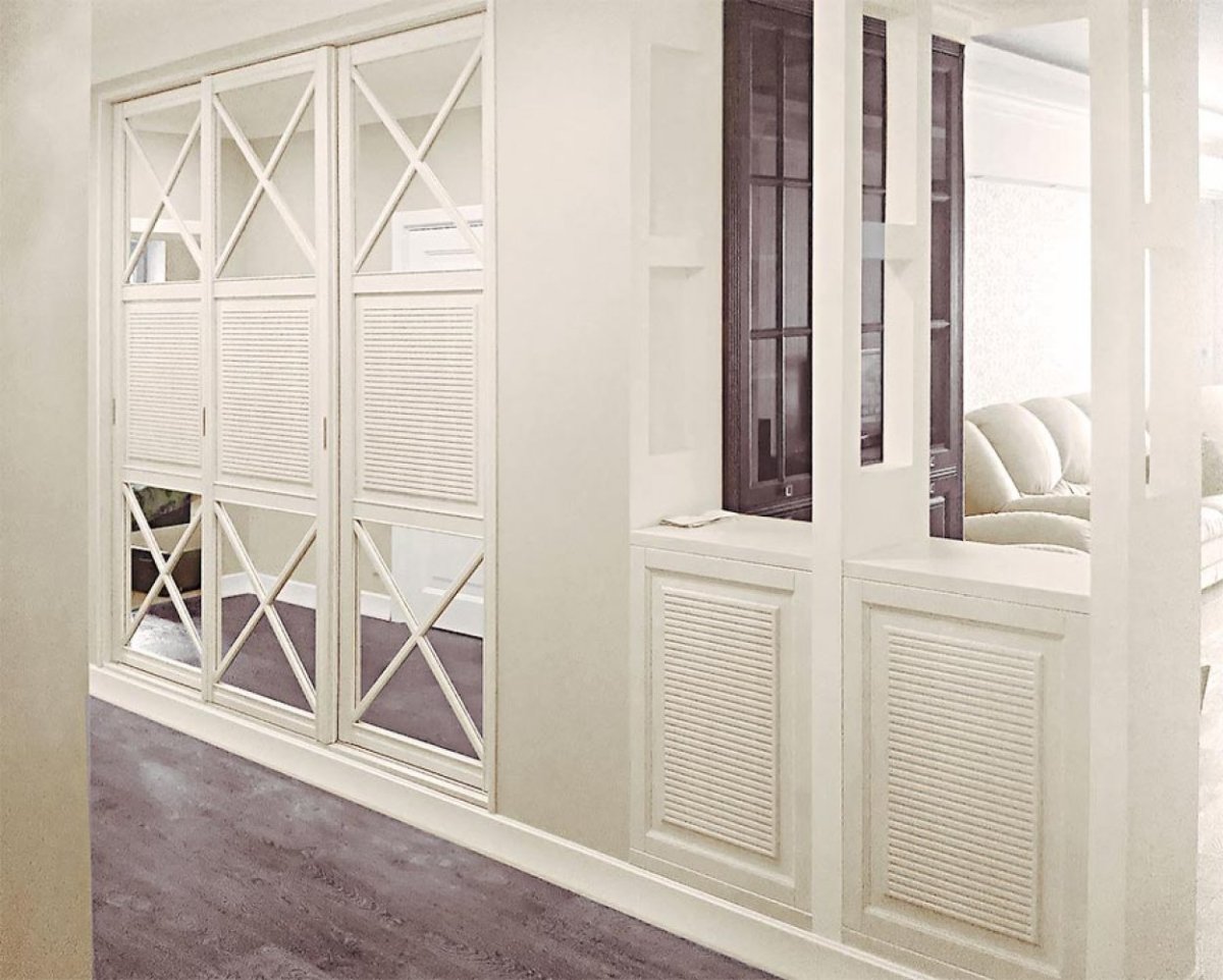 Шкаф корпусный эмаль белая Матс фрезеровкой распашной