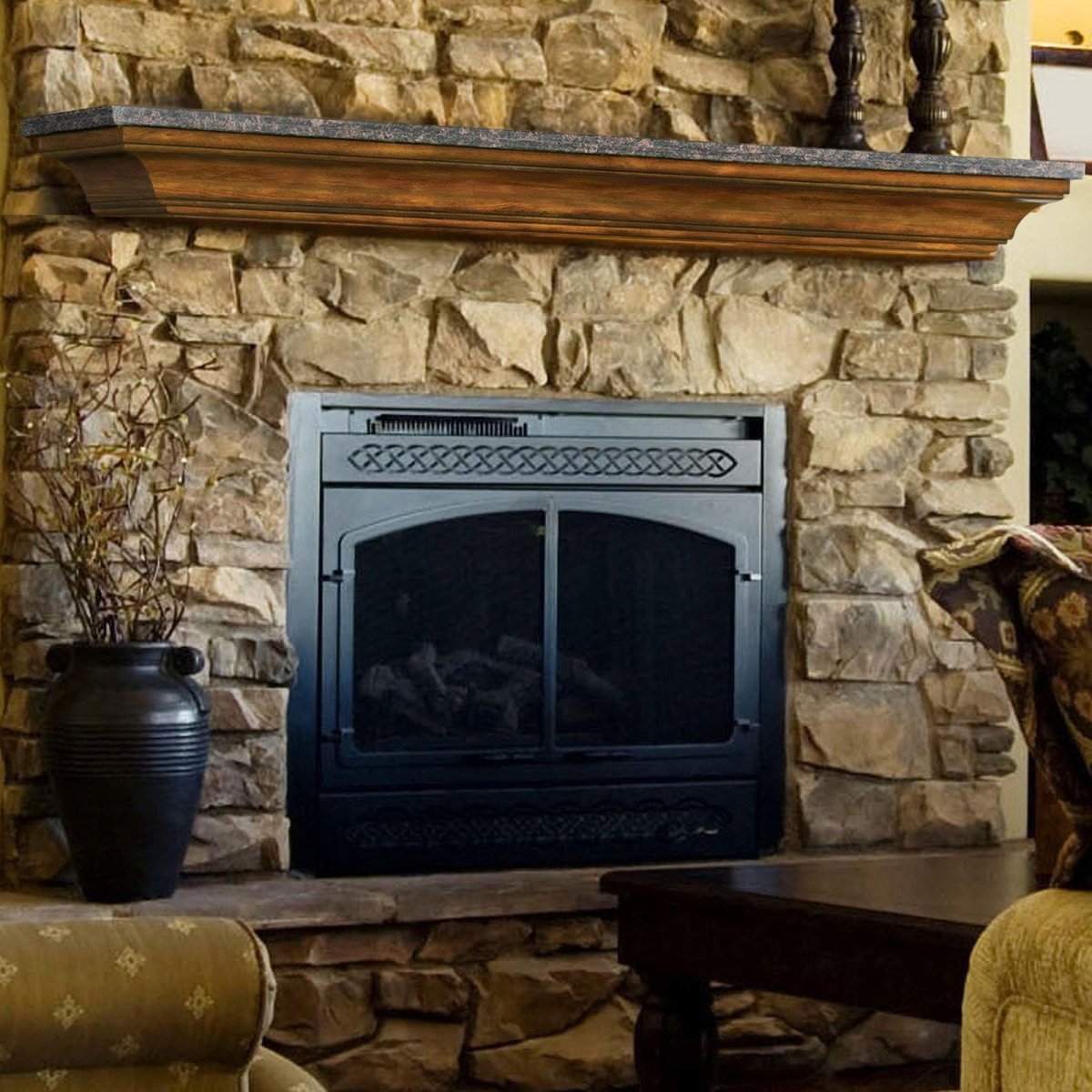 Каменная стена над камином