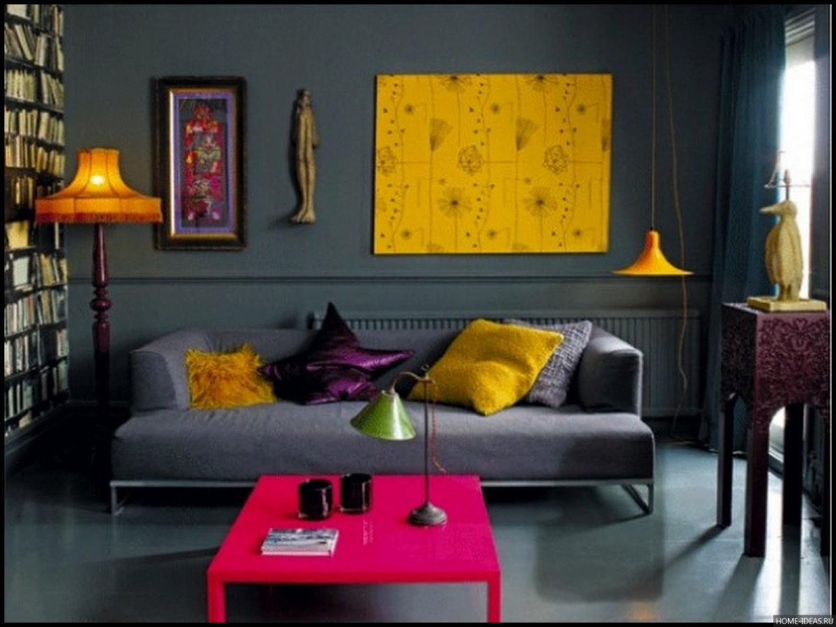 Голубой и оранжевый в интерьере