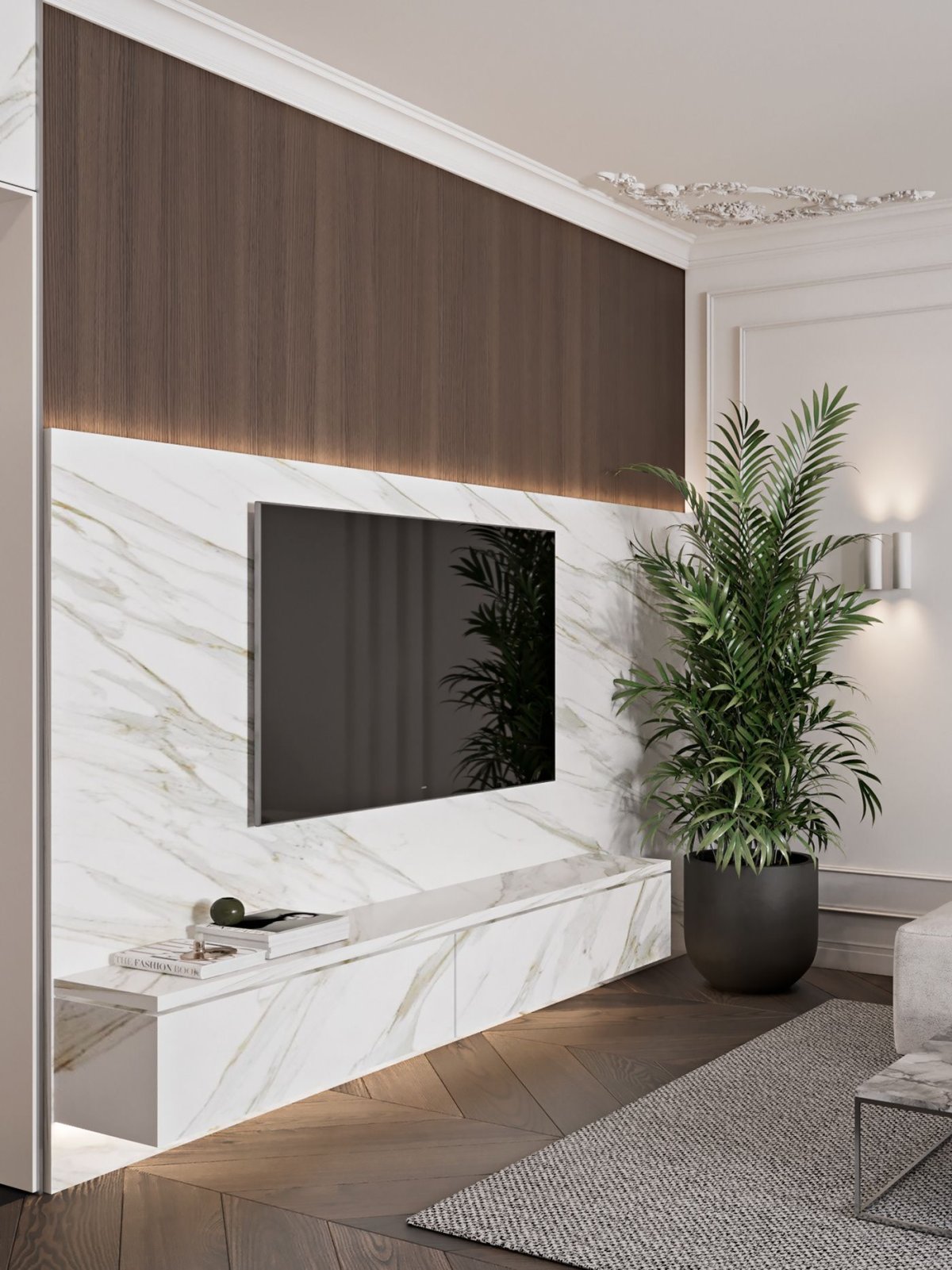 Телевизор на стене в интерьере