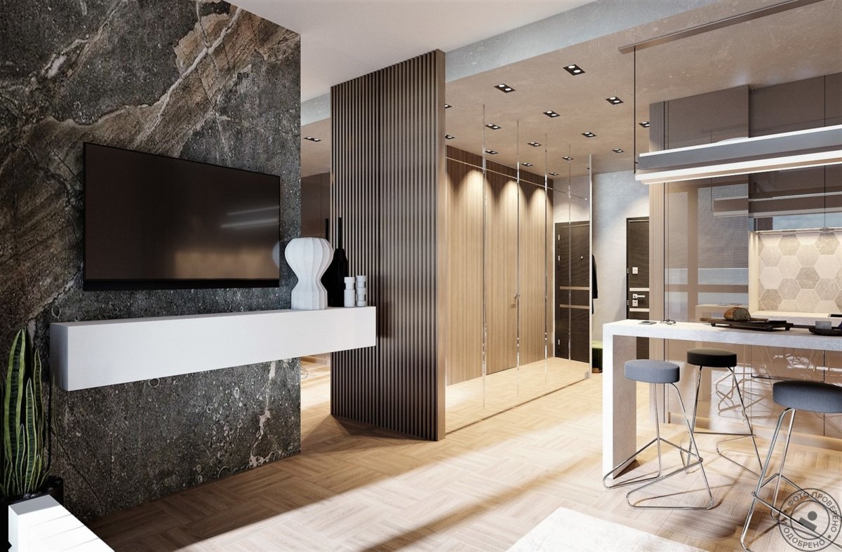 Мраморная стена в гостиной