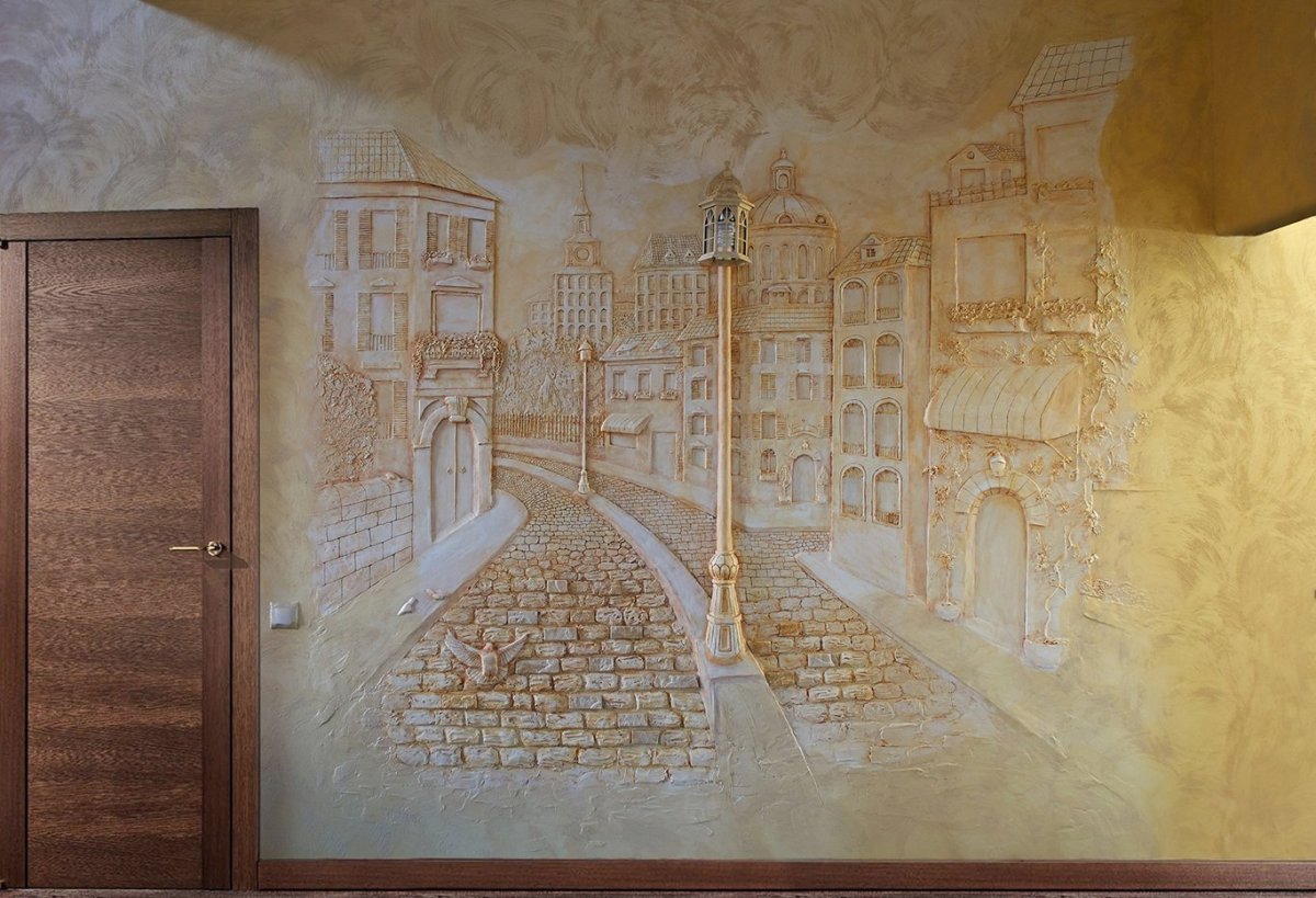 Барельеф трафаретом в стиле шебби