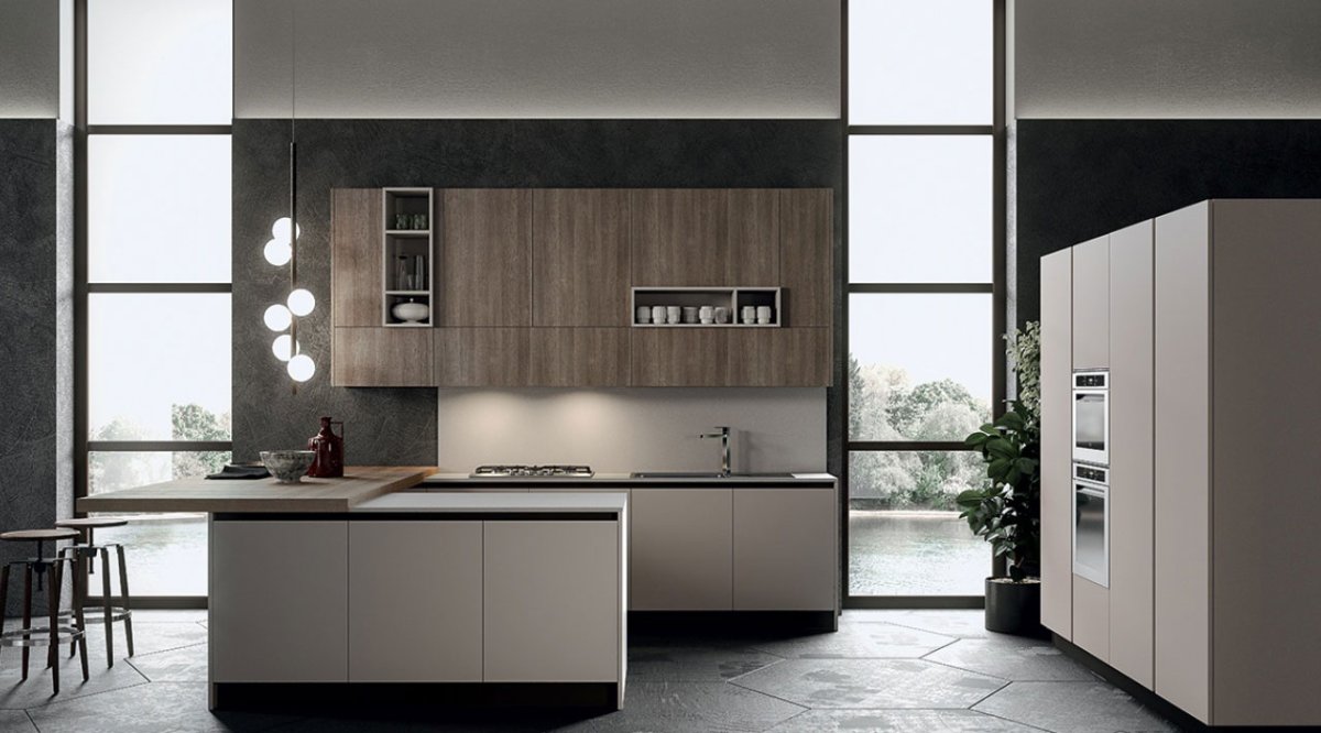 Кухня эмаль матовая 3200 ( фасад RAL 7040, каркас Пикард)