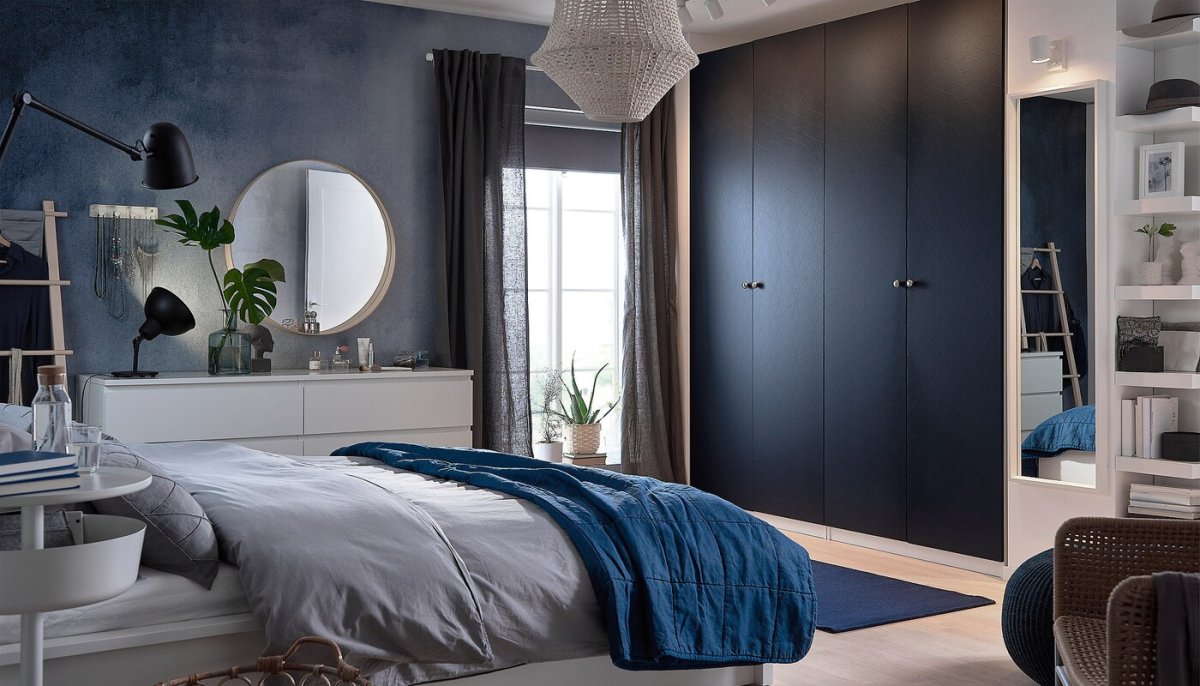 Черно белая спальня в стиле икеа