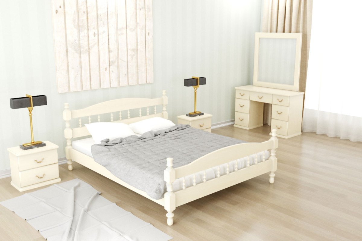 Белая кровать из дерева