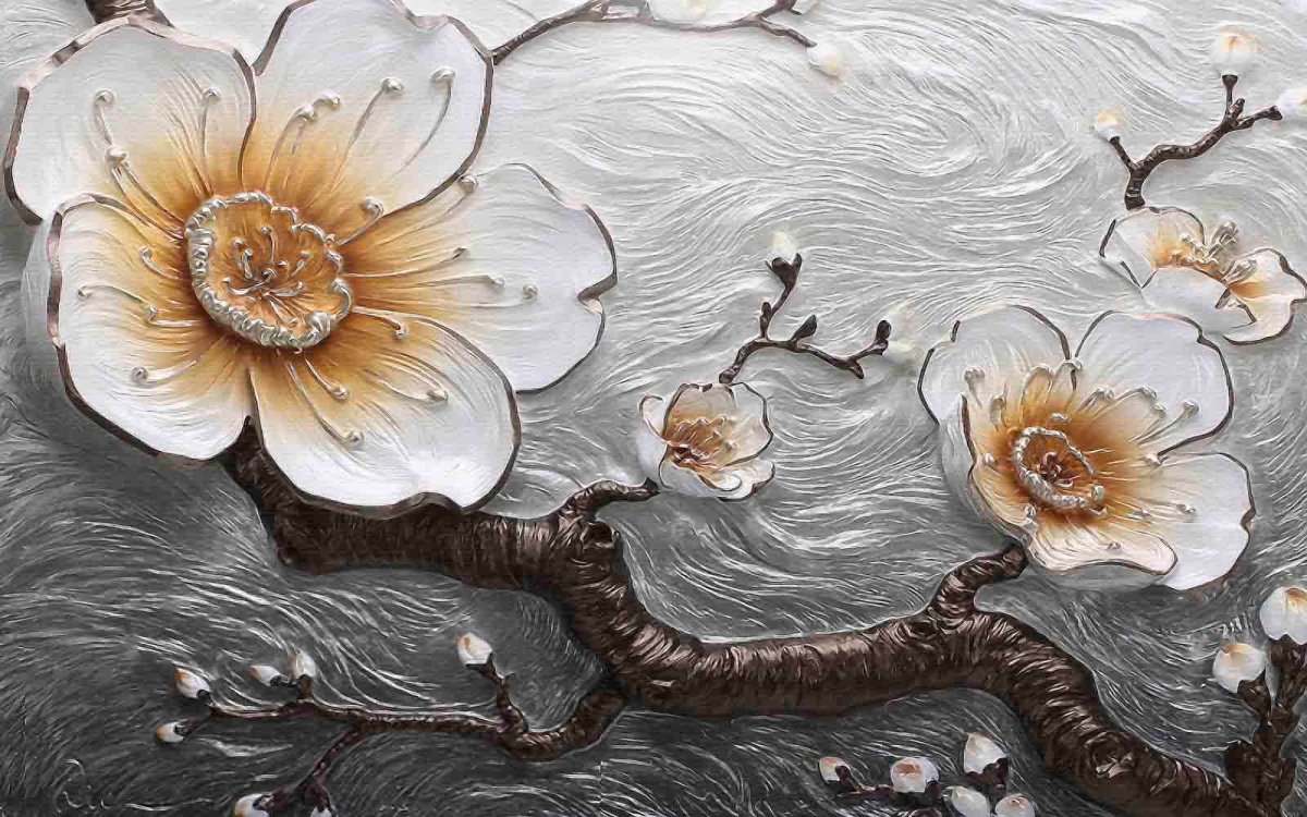 Лепнина из гипса на стене дерево