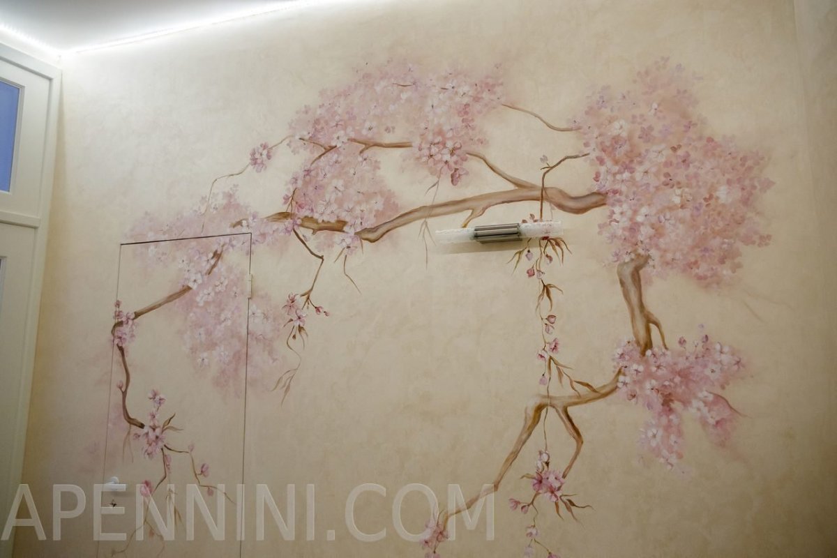 Сакура дерево на стене барельеф