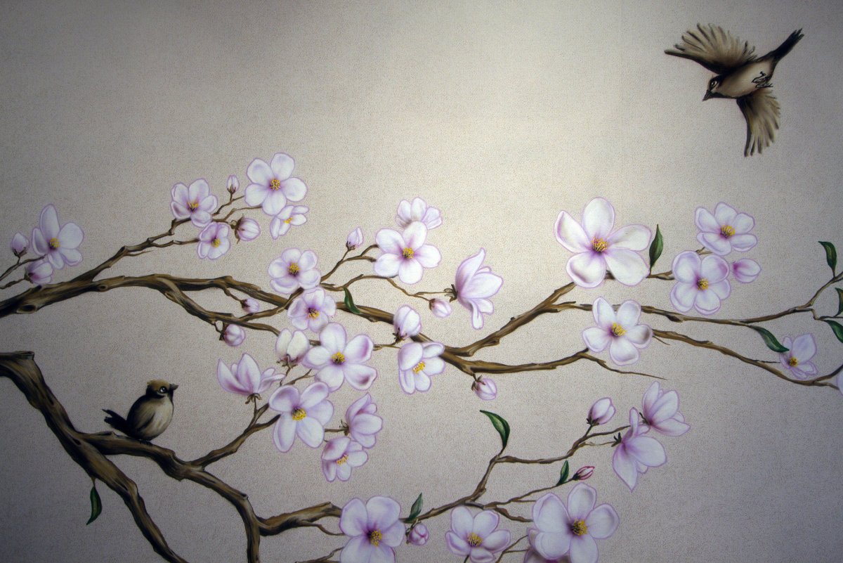 Роспись стен ветка Сакуры