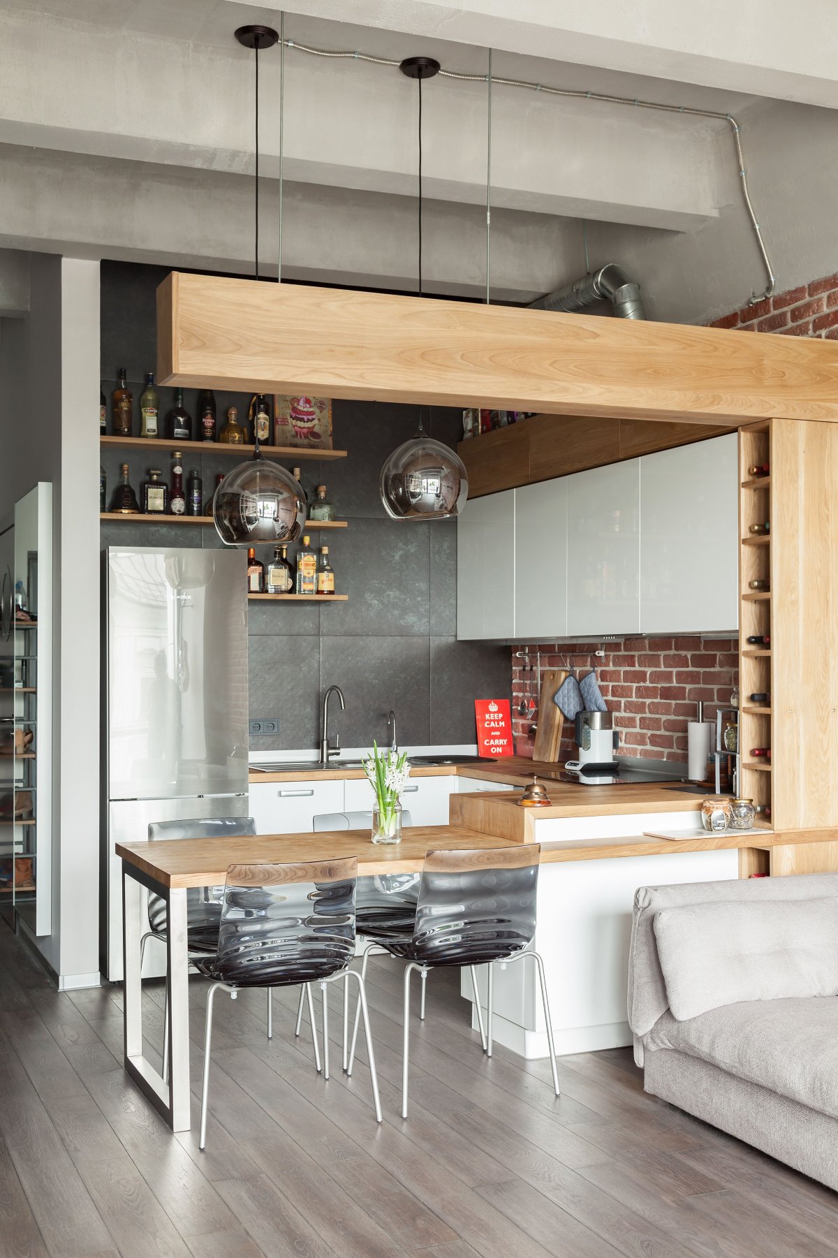 Кухня гостиная с барной стойкой лофт