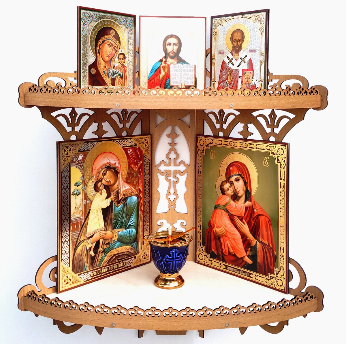 Полки для икон двухъярусные цвет дуб